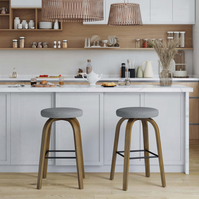 Tabouret de bar pivotant avec dossier sans dossier et siège en tissu, hauteur de 30 po, ensemble de 2, Gris