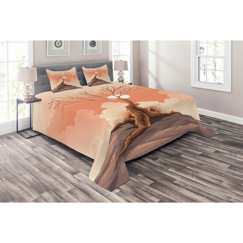Landscape Rustic Polyester Coverlet, King Bedspread + 2 Shams
