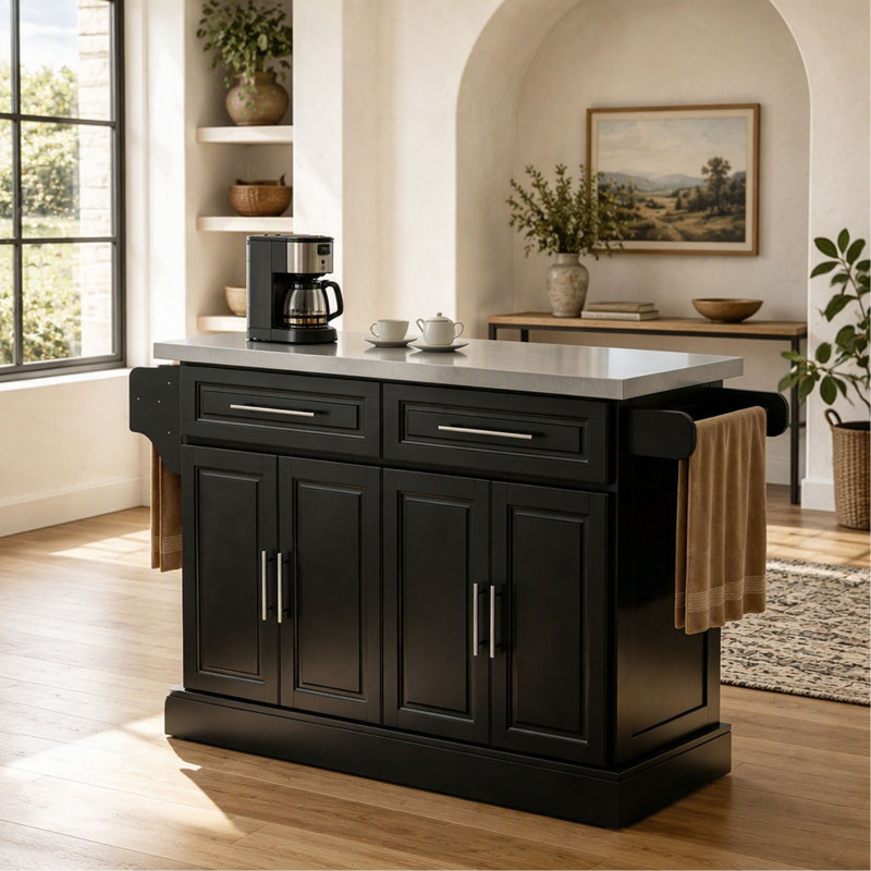 Table d'îlot portable, chariot d'îlot de cuisine, chariot de cuisine moderne, Brun, H 36,5 po x l 57 po x P 17,8 po