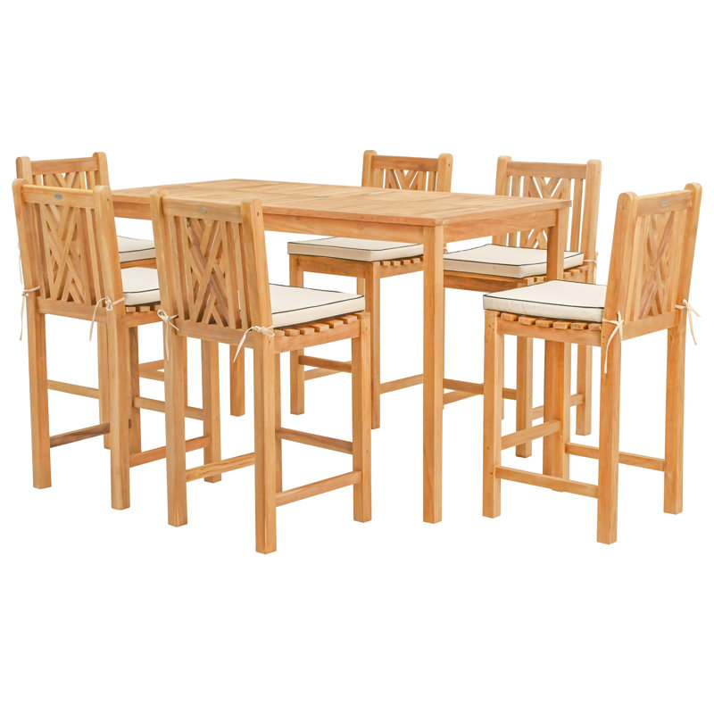 6 - Person Teak Wood Patio Dining Set with Rectangular Table , Cushions Included