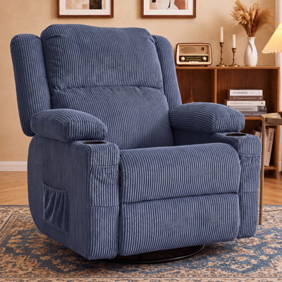 Fauteuil inclinable à bascule pivotant manuel de 39 po de largeur avec massage et chaleur, capacité de 400 lb, porte-gobelets et port USB