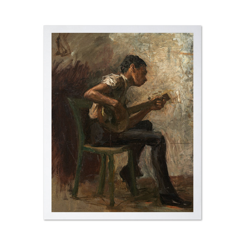 Boy Playing Banjo, Poster, White Framed, 16"H x 20"W