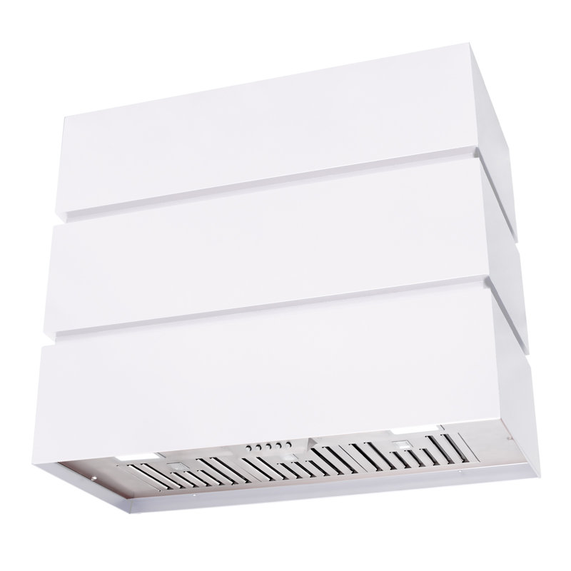 600 CFM Wall Mount Range Hood Stainless Steel 3 Stacks Modern Box, 30" H x 36" W x 14" D, White