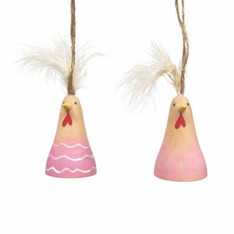 Fluffy Wooden Chicken Hanging Decs Mix 2