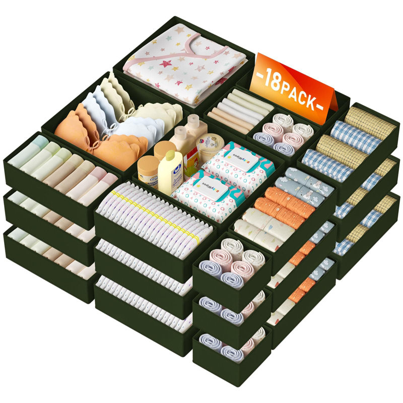 Ensemble de rangement de tiroir - Ensemble de 18 bacs de rangement pliables en tissu pour vêtements, chaussettes, sous-vêtements et petits articles | Organisateurs de commode et de placard polyvalents pour l'organisation de la chambre à coucher, de la chambre de bébé et de la maison