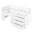 Lit mezzanine simple blanc avec structure en bois massif, armoire et tablette pour pieds décoratifs-601725631