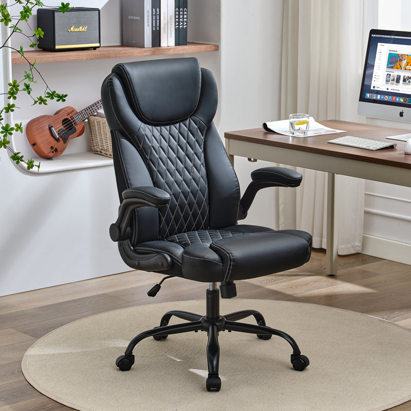 Ergonomic Computer Desk Chair With Adjustable Flip-up Arms, Lumbar Support Swivel Task Chair With Rocking Function, Black