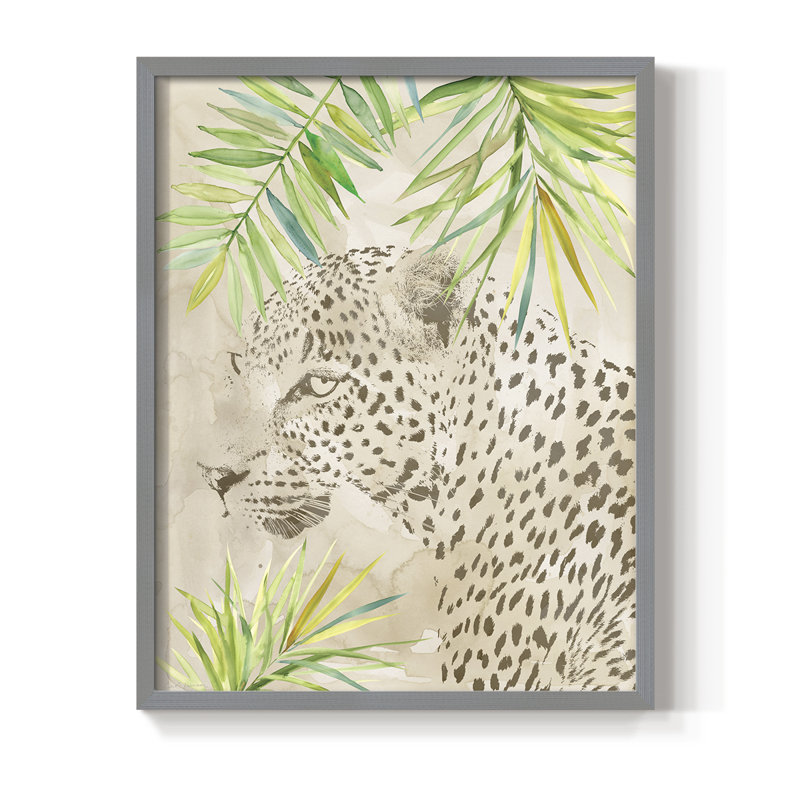 Boho Jungle Cat II, reproduction encadrée - bois massif, H 11 po x l 9 po, Gris
