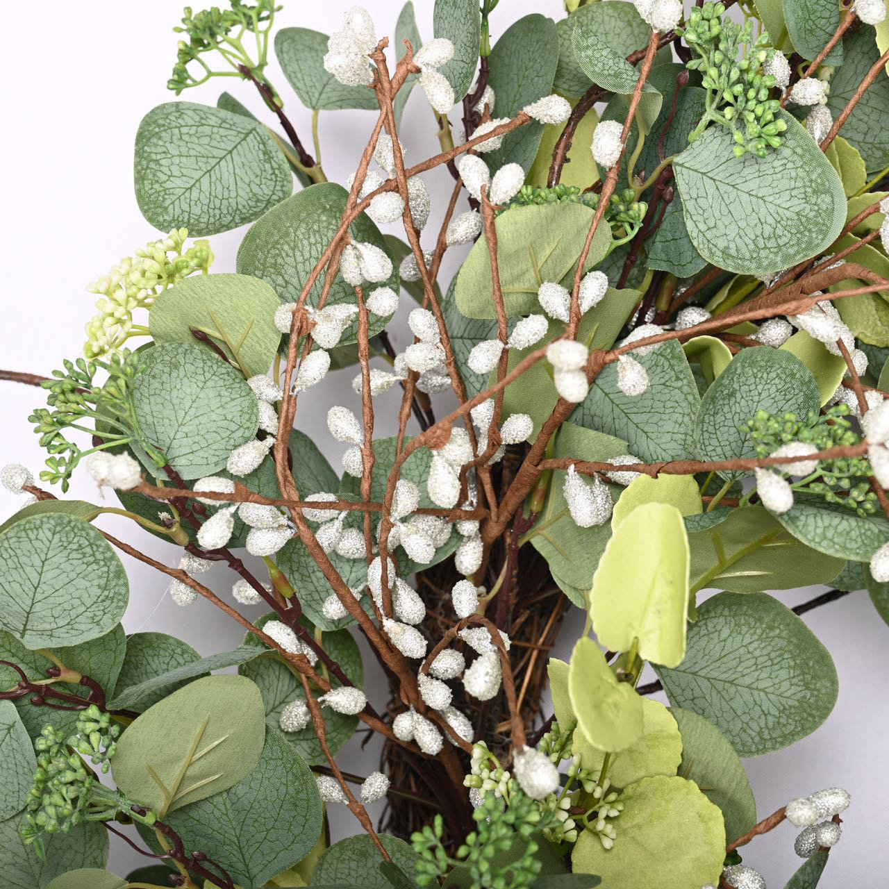 26" Handcrafted Berry, Eucalyptus Christmas Wreath, Green and White