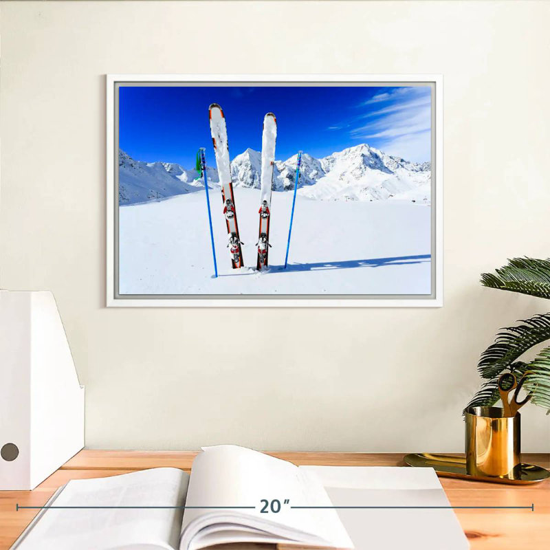 Ski Equipment, Floating Frame White, 13" X 9"