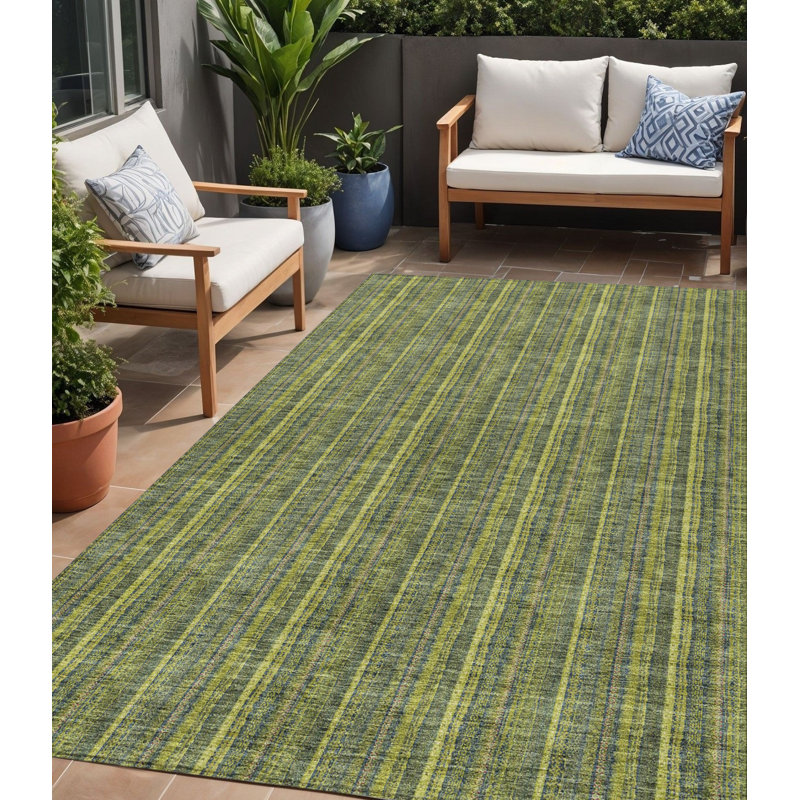 Tapis extérieur lavable rayé vert olive et vert lime 5 pi x 8 pi