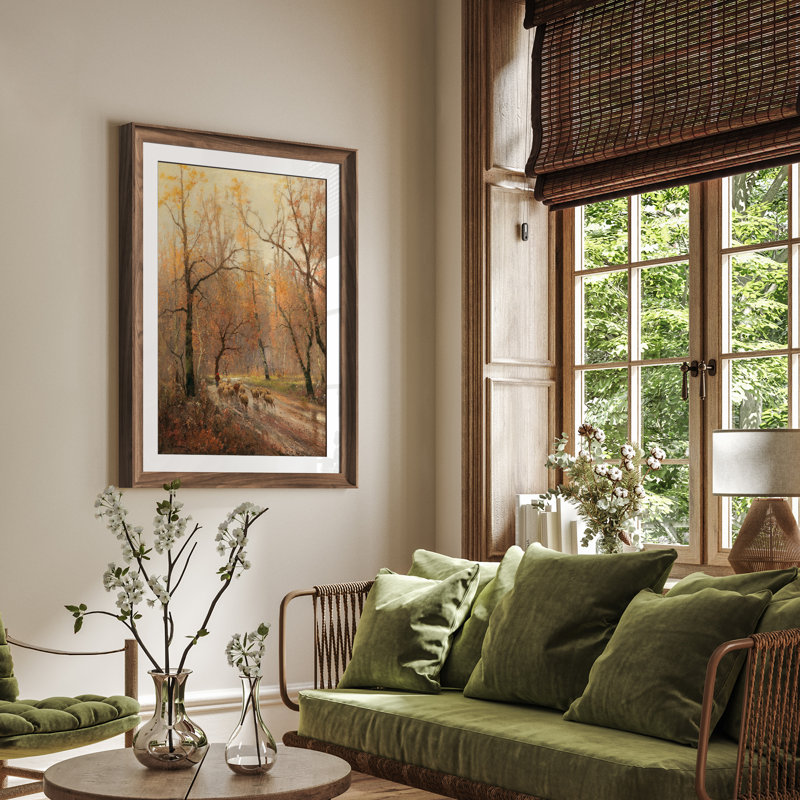 Art mural vintage rétro encadré pour chambre à coucher - 26 po x 36 po brun, Reproduction encadrée avec passe-partout