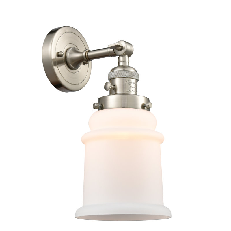Galaviz Armed Sconce, 60 Watt Vintage Incandescent Bulb, Brushed Satin Nickel, Matte White Cased