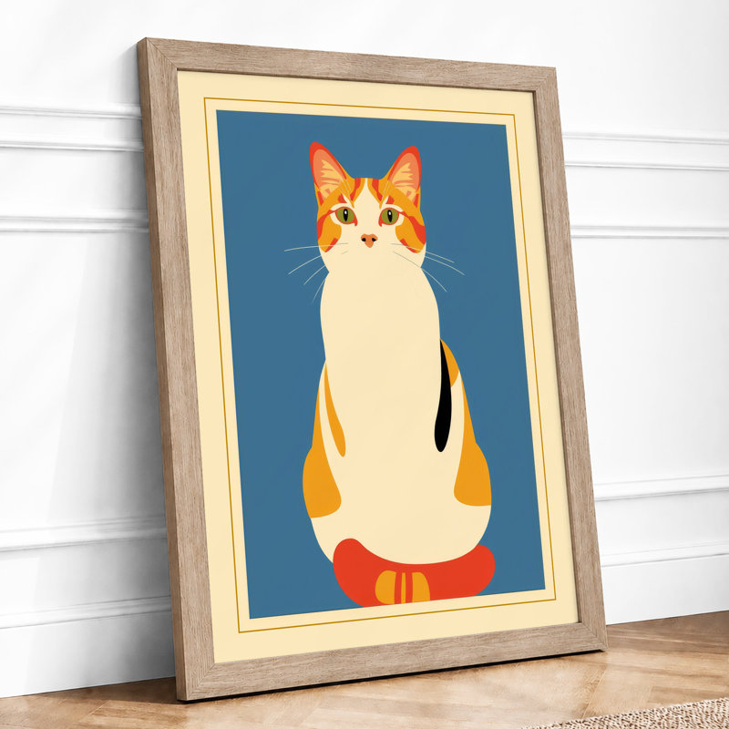 Ginger Cat Face Modern - Framed Print, A4 - 29.7 x 21.0 cm, Oak