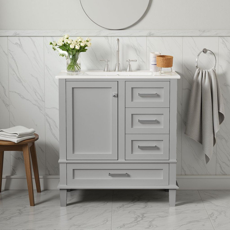 Ensemble de meuble-lavabo moderne 30 po avec meuble-lavabo et lavabo 30 po, Gris