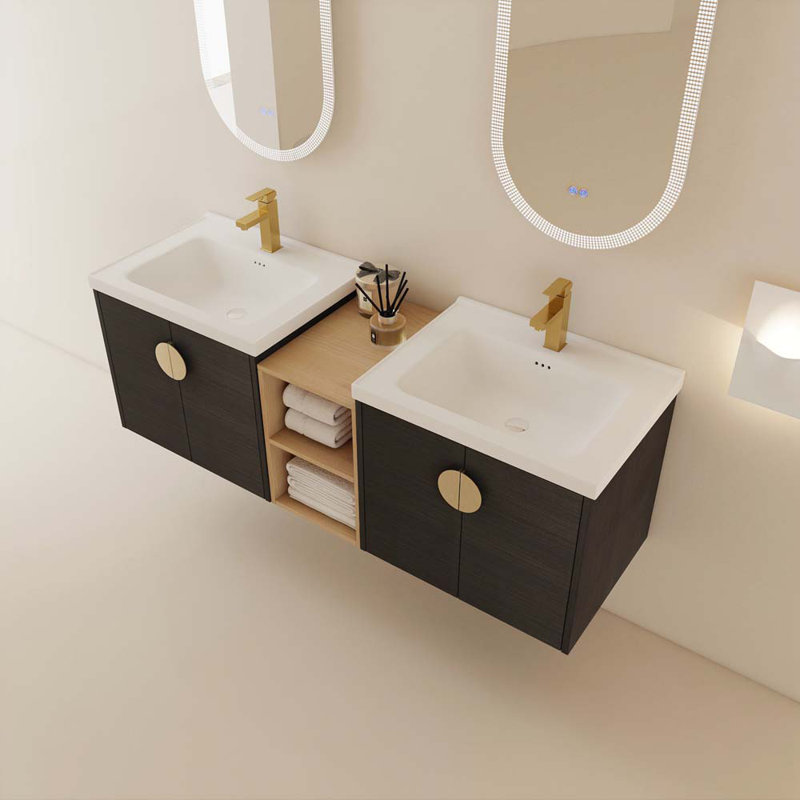 Meuble-lavabo à fermeture en douceur 60 po avec lavabo, Noir