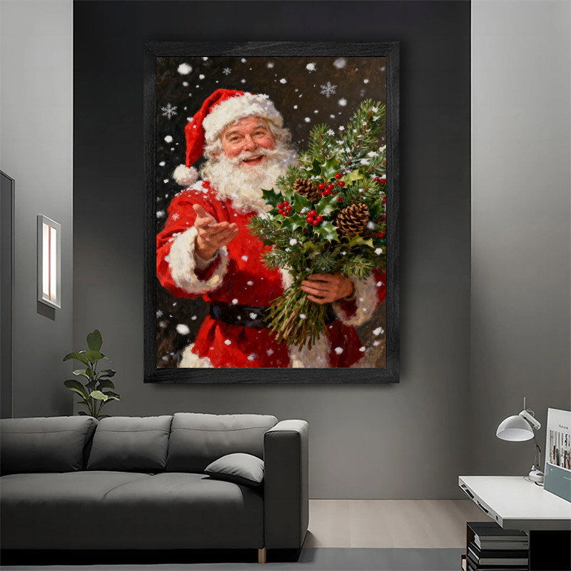Art mural rétro noir de Noël avec père Noël - décorations festives classiques encadrées, H 11 po x l 9 po