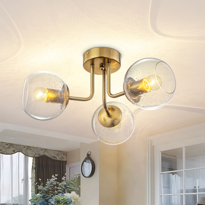 Plafonnier semi-encastré 3 lumières Spoutnik, Doré