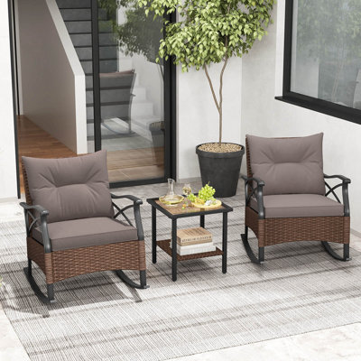 Winston Porter 3 Pcs Patio Rocker Set With 2-tier Coffee Table & Soft Seat Back Cushions Outdoor by Winston Porter