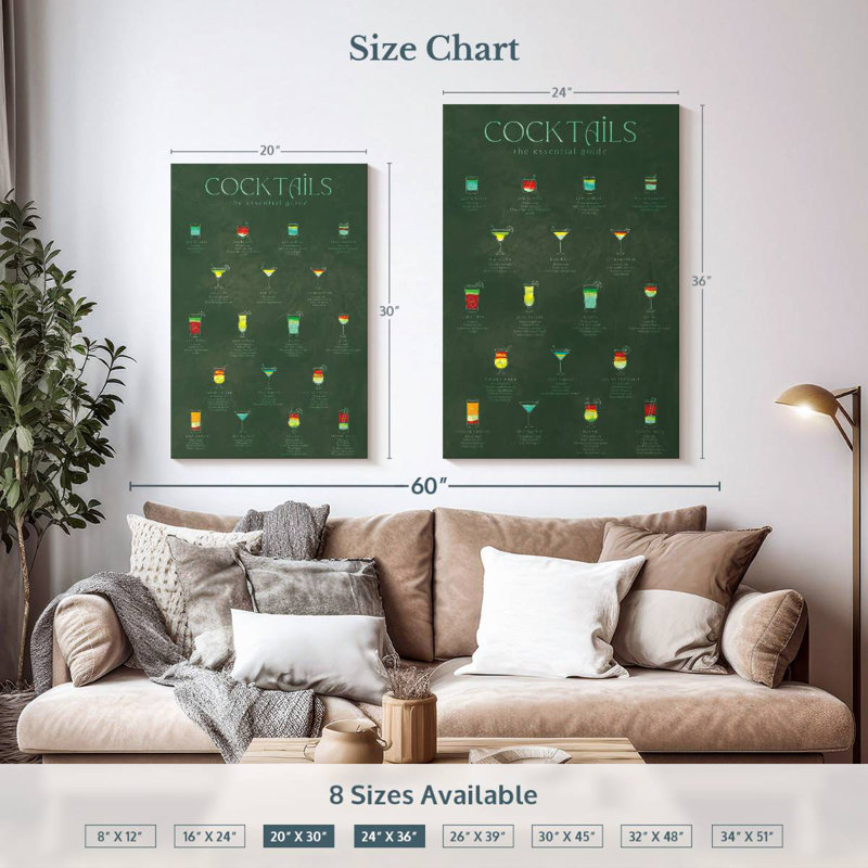 Yarlin Cocktails Chart, 36" H x 24" W