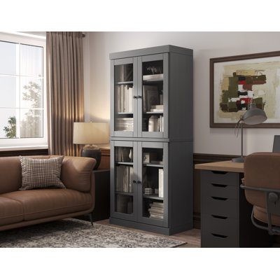 Veera Palace Imports 100% Solid Wood 6-Shelf Bookcase, Clear Glass Doors, Adjustable Shelves, 32" Wide, 71.5" Tall