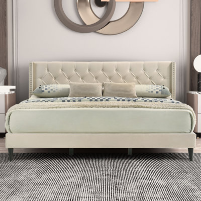 Lukasik Modern Tufted Wingback Upholstered Platform Bed