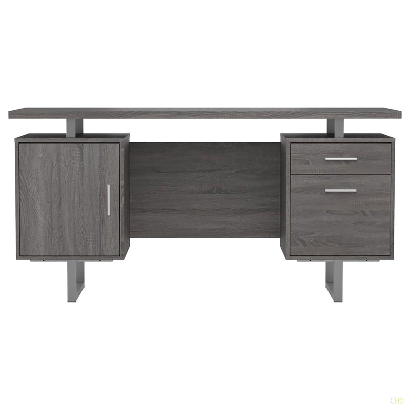 Bureau à 2 tiroirs à plateau flottant, Gris