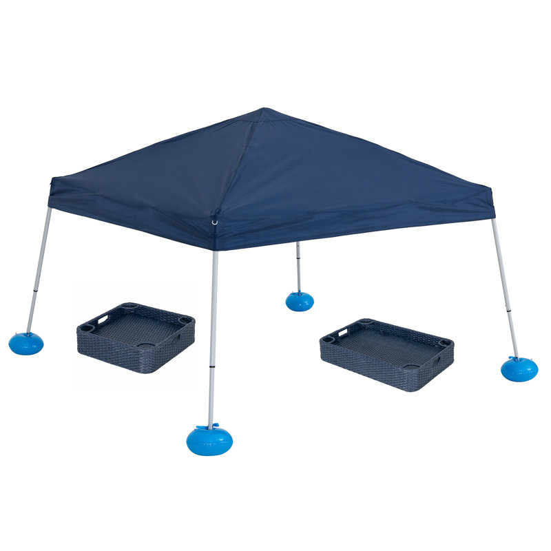 Auvent de piscine 10 x 10 pi avec pavillon flottant en osier, tente d'eau, structure en acier et en aluminium, flotteurs en PVC, pompe à main et sac de transport pour piscine Lake Beach