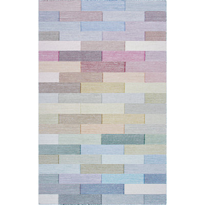 Illusion Patchwork Handwoven Wool Pink/Blue/Gray Area Rug