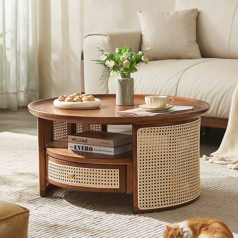 Table basse en bois de frêne brun, H 15,28 po x L 33,46 po x l 33,46 po