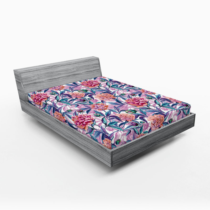 Drap-housse Ambesonne, Indigo, rose pâle, lilas / floral, Drap-housse très grand californien
