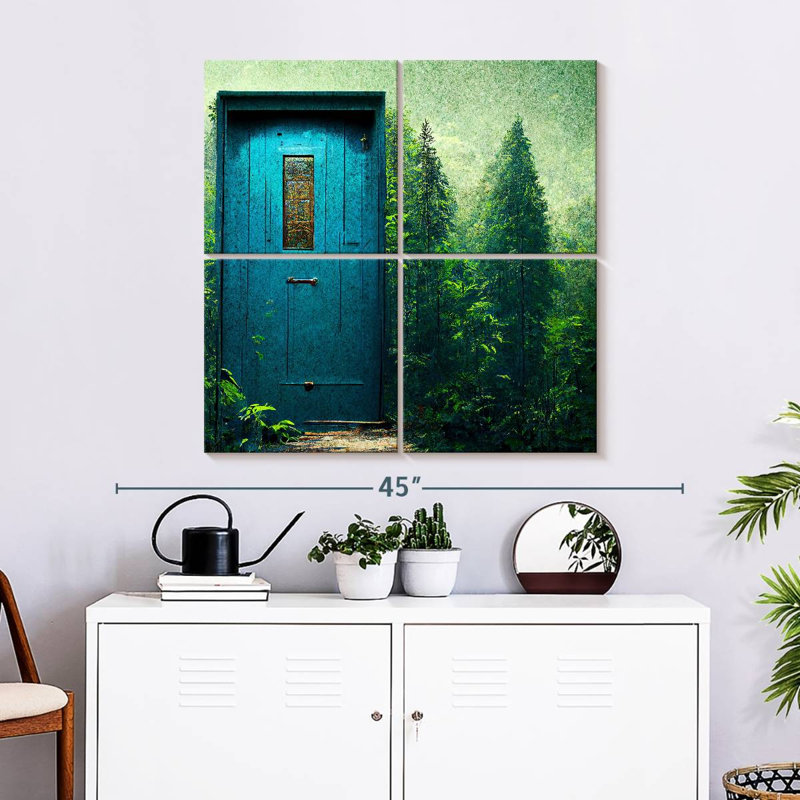 Kelan porte bleue dans le vert, H 32 po x l 32 po