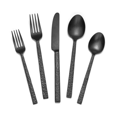 40-Piece Black Hammered Silverware Set for 8, 18/10 Stainless Steel Heavy Duty Flatware, Dishwasher Safe