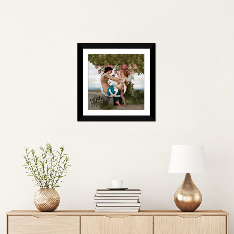 «Girl & Cupid», impression sur toile, H 16 po x l 16 po x P 1 po, Papier beaux-arts encadré noir, Blanc