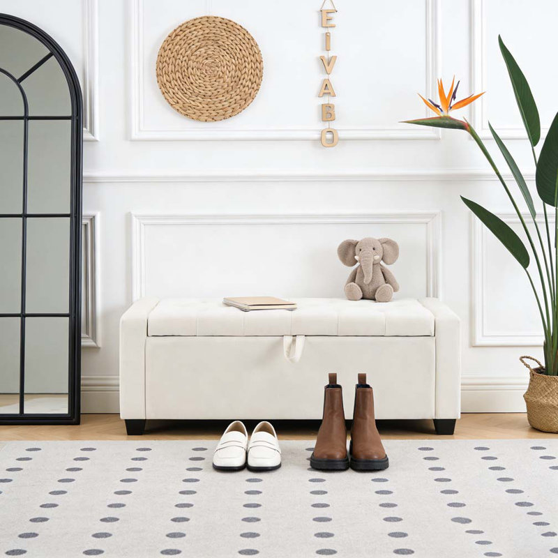 48" Ottoman with Storage, Storage Ottoman Bench, Beige
