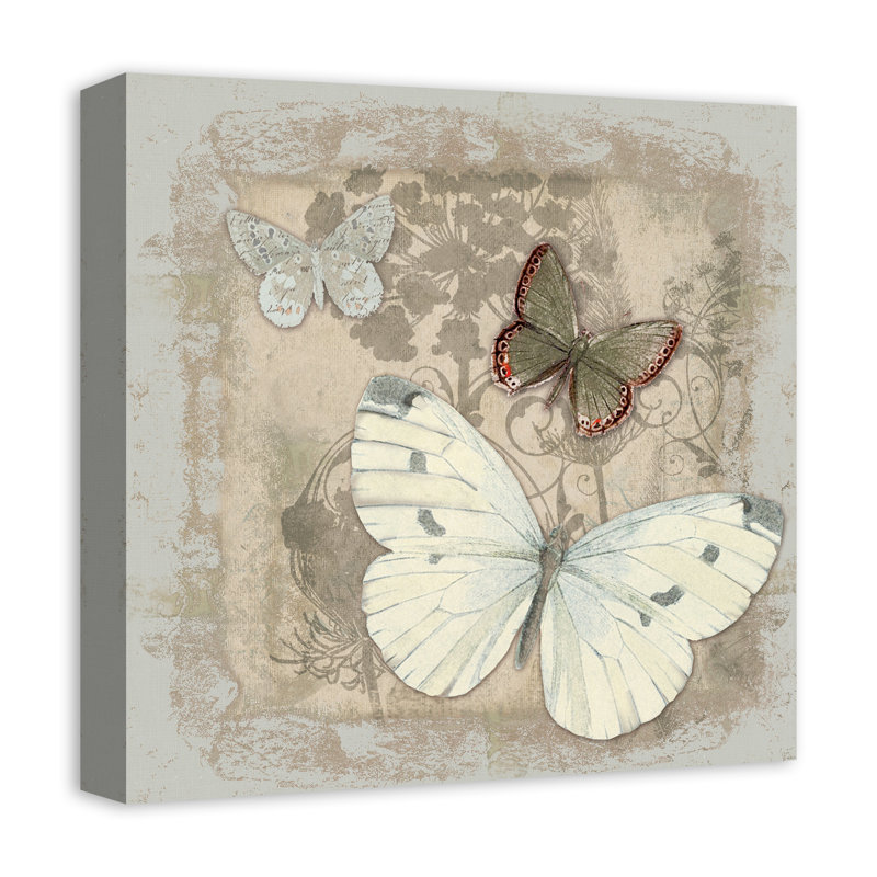 Papillons neutres sur toile, H 12 po x l 12 po x P 1,25 po