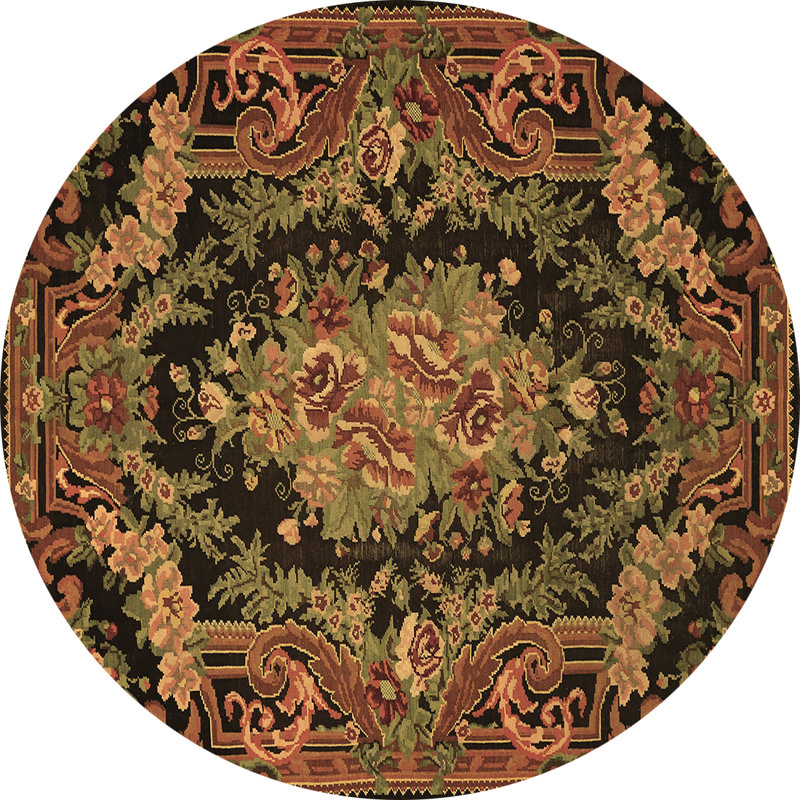 Tapis en laine / polyester tissé à la machine en brun / vert / noir Pietrafesa, Rond 4 pi