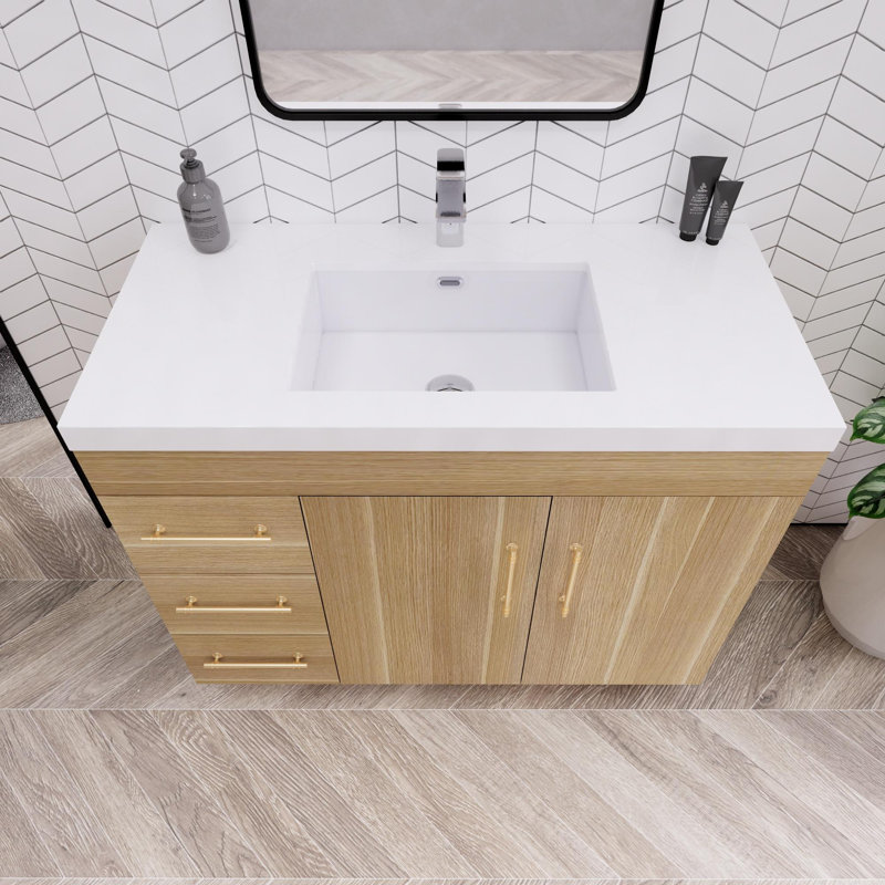 42'' Single Bathroom Vanity with Acrylic Top, Champagne Oak