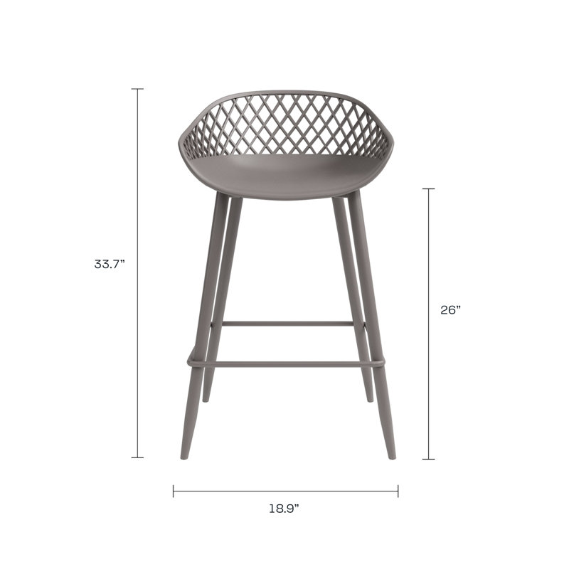 Caraballo Crippen 26" Counter Stool with Low Ergonomic Back for Indoor or Outdoor with Metal Legs and Footrest, Warm Gray