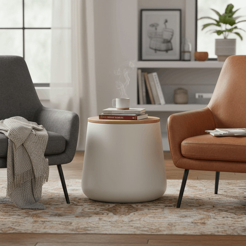 Table d'appoint moderne avec rangement caché Orunel, Blanc