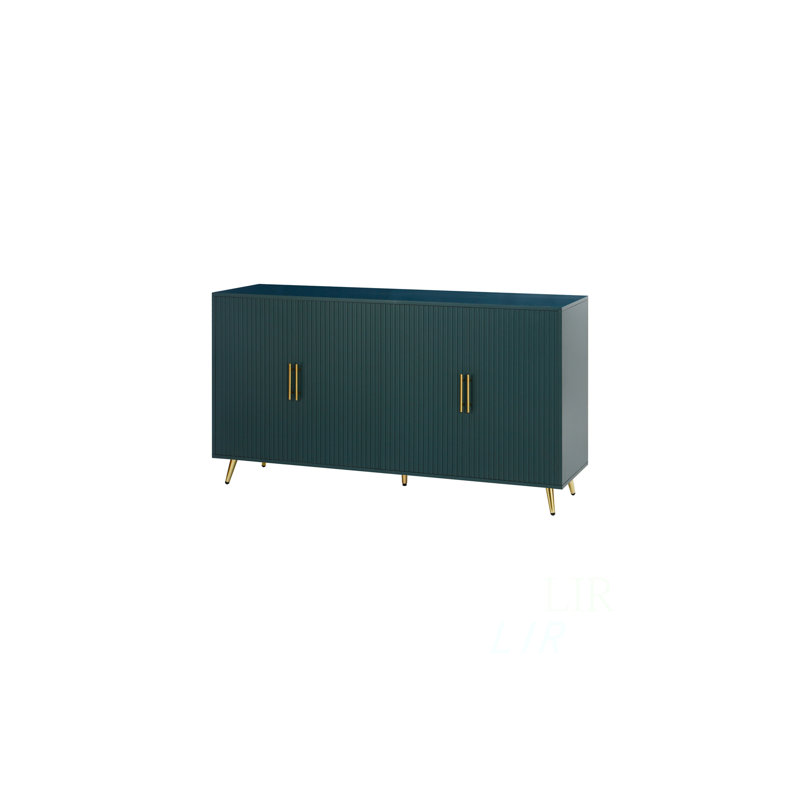 Meuble télé vintage en bois avec armoire de rangement, tablettes réglables et pieds dorés pour la vie moderne, meuble télé