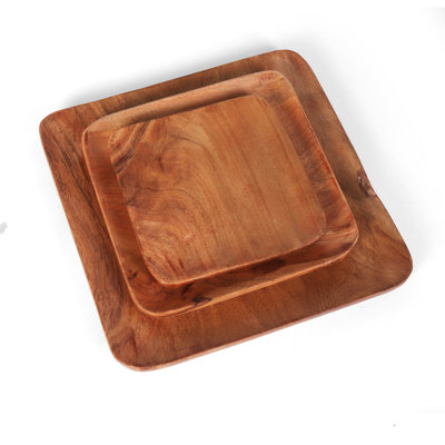 Assiettes carrées en bois d'acacia Forance (ensemble de 3)