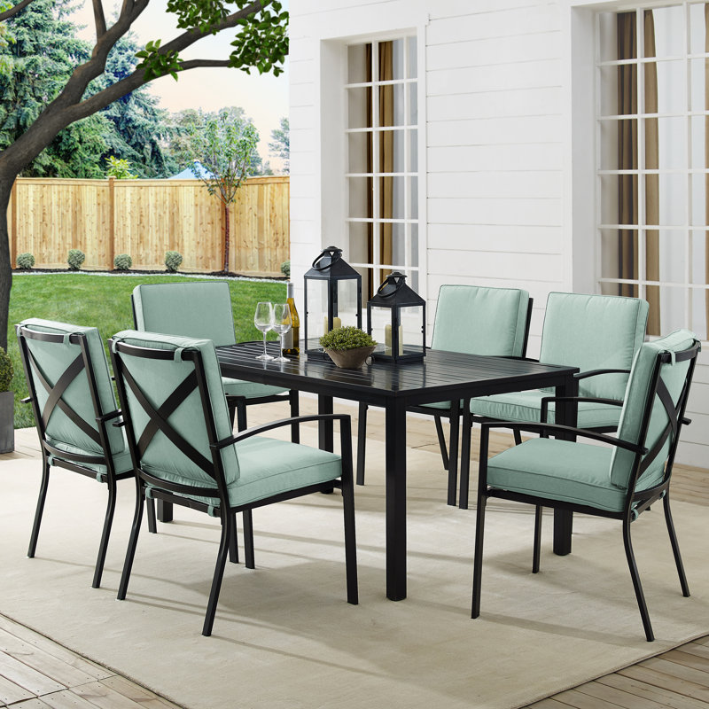 Halles 6 - Person Patio Dining Set with Rectangular Table , Cushions Included, Mist