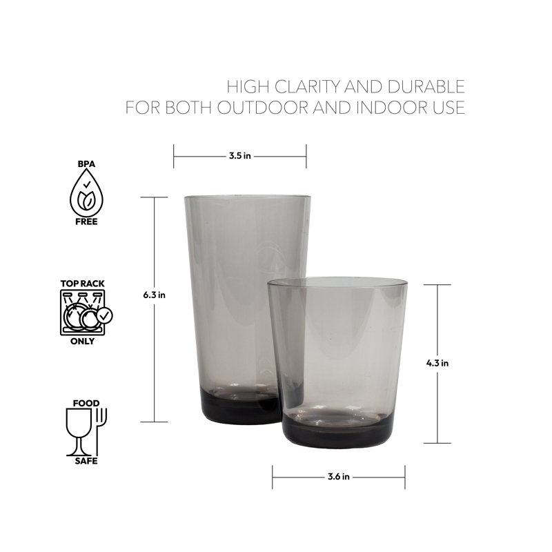 Elton 8-Piece Acrylic Assorted Glassware Set, Gray