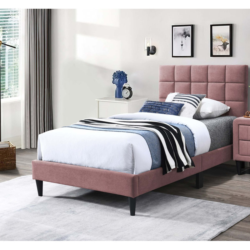 Luxueux lit double avec support de pieds de tête de lit réglable capitonné Biscuit, Rose