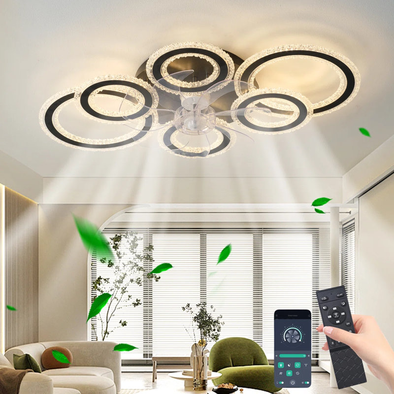Elora 76cm LED Dimmable Reversible Flush Mount Ceiling Fan with Lights and Remote, Black