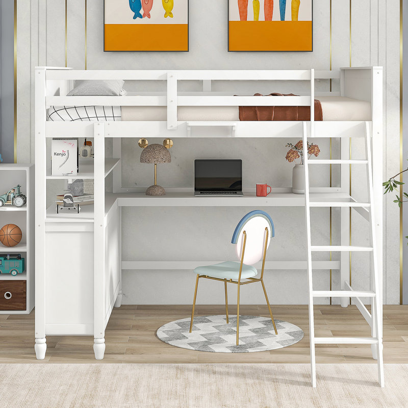 Lit mezzanine avec tiroirs Kelinda avec tiroirs et bureau Woodwood