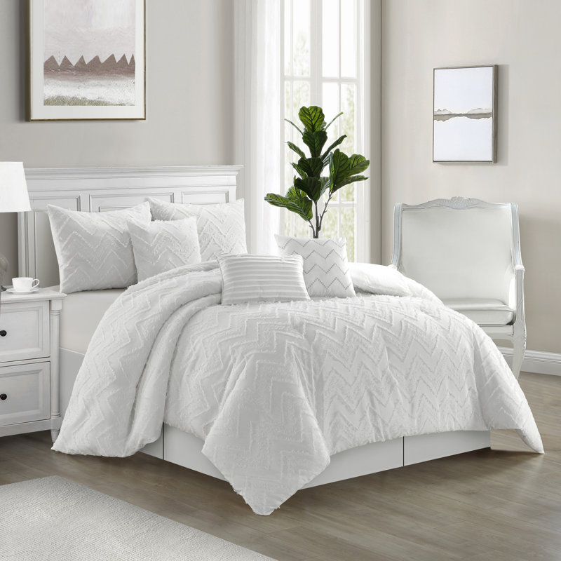 Farisa Microfiber 7 Piece Comforter Set, White, California King Comforter + 6 Additional Pieces 