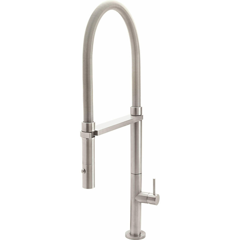 Culinary Pull-Out Kitchen Faucet With Button Sprayer, Satin Nickel, Short Stick