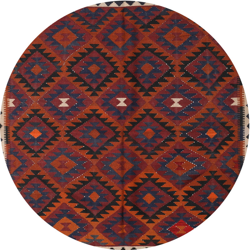 Tapis de zone orange/noir contemporaine Newfane, Rond 4 pi